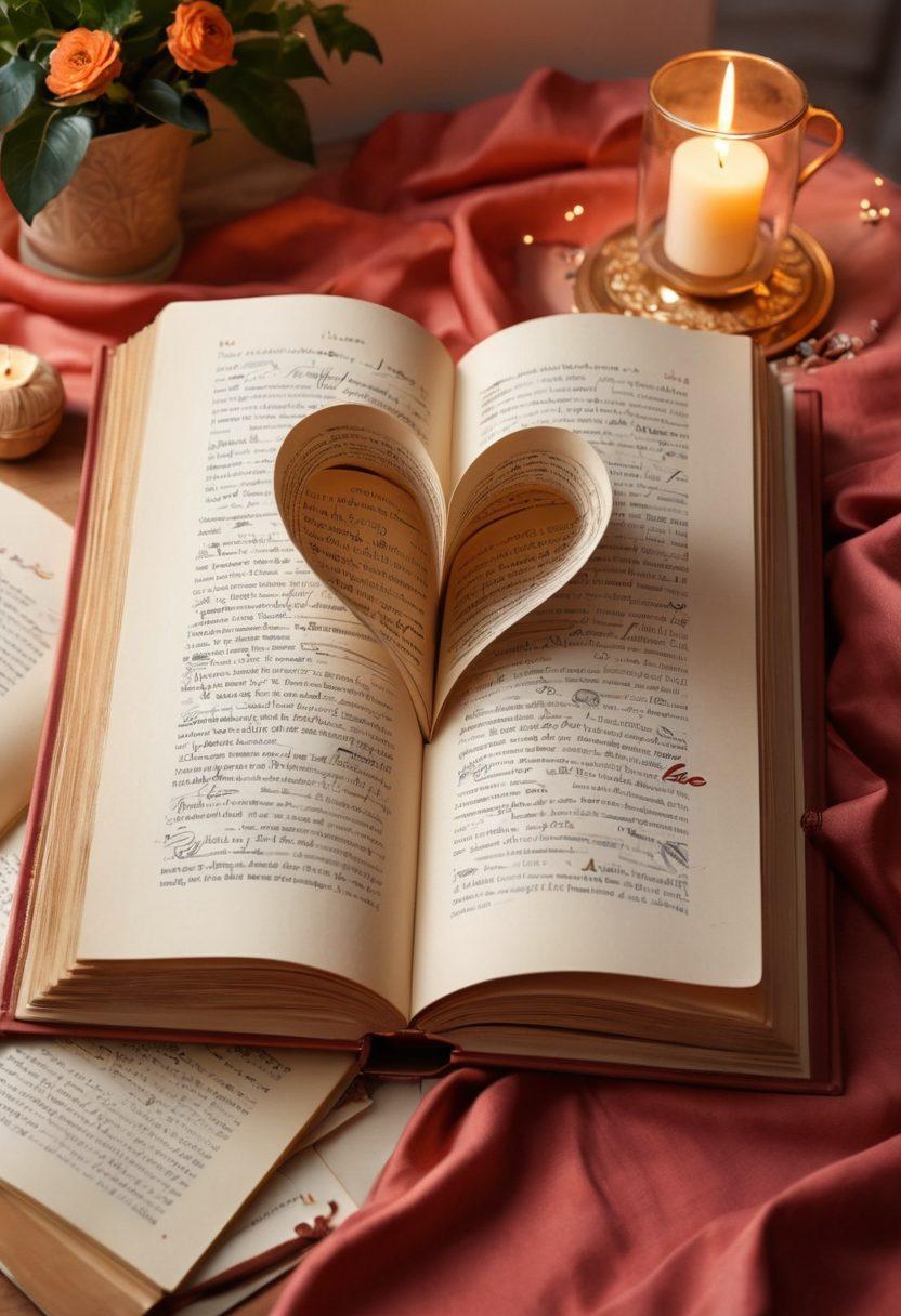An open book filled with grammar rules on one side and heart-shaped pages on the other, symbolizing the transition from language to love. Surround the book with diverse couples engaged in conversation, showcasing warmth and connection, with a backdrop of soft, glowing light. This encapsulates the theme of English proficiency affecting relationships. vibrant colors. painterly style.